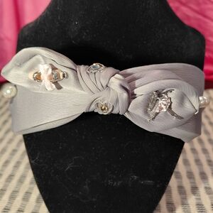 Girls homemade Gray Headband for a Baĺlerina with Silver Embellishments